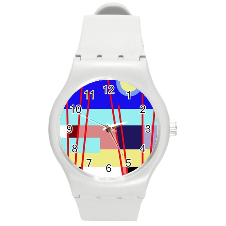 Abstract landscape Round Plastic Sport Watch (M)