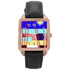 Abstract Landscape Rose Gold Leather Watch  by Valentinaart