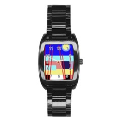 Abstract Landscape Stainless Steel Barrel Watch