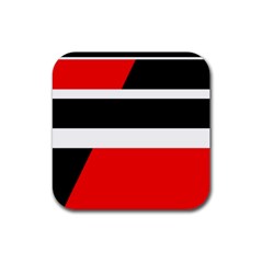 Red, White And Black Abstraction Rubber Coaster (square)  by Valentinaart