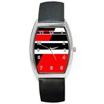 Red, white and black abstraction Barrel Style Metal Watch Front