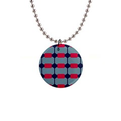 Red Blue Shapes Pattern                                                                                     			1  Button Necklace by LalyLauraFLM