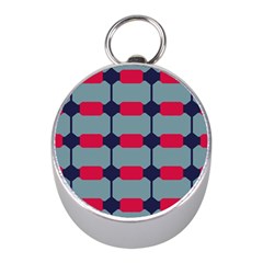 Red Blue Shapes Pattern                                                                                     			silver Compass (mini) by LalyLauraFLM