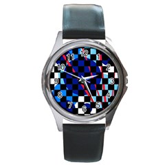 Blue Abstraction Round Metal Watch by Valentinaart