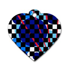 Blue Abstraction Dog Tag Heart (two Sides) by Valentinaart