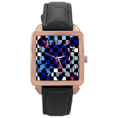 Blue Abstraction Rose Gold Leather Watch  by Valentinaart