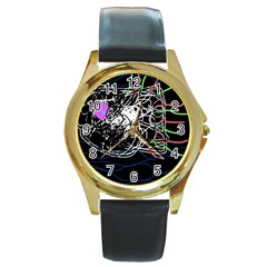 Neon fish Round Gold Metal Watch