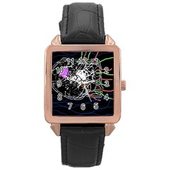 Neon Fish Rose Gold Leather Watch  by Valentinaart