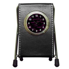 Purple And Black Pen Holder Desk Clocks by Valentinaart