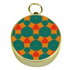 Honeycombs And Triangles Pattern                                                                                       			gold Compass by LalyLauraFLM