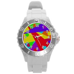 Colorful Abstract Design Round Plastic Sport Watch (l) by Valentinaart