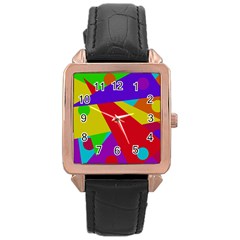 Colorful Abstract Design Rose Gold Leather Watch  by Valentinaart