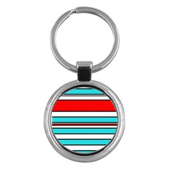 Blue, Red, And White Lines Key Chains (round)  by Valentinaart