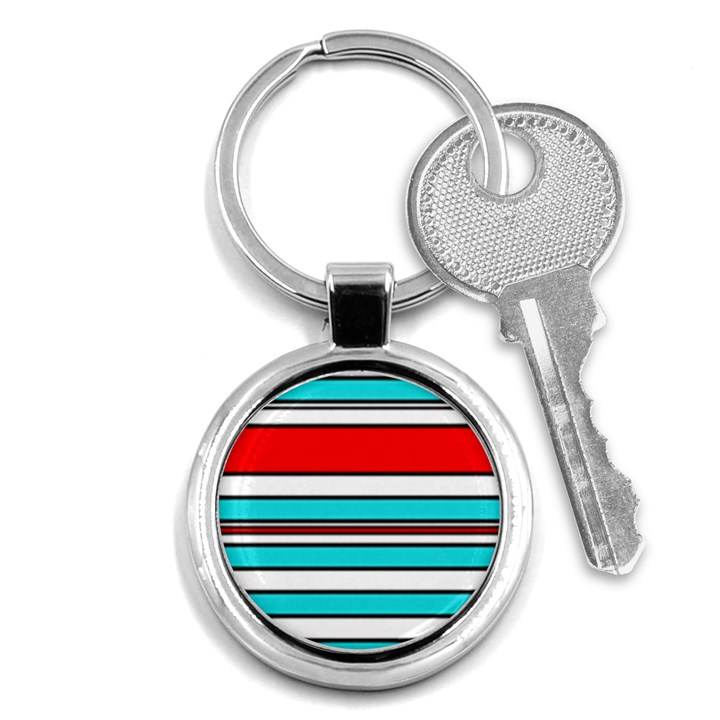 Blue, red, and white lines Key Chains (Round) 