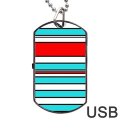 Blue, Red, And White Lines Dog Tag Usb Flash (one Side) by Valentinaart