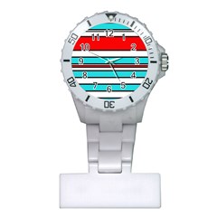 Blue, Red, And White Lines Plastic Nurses Watch by Valentinaart