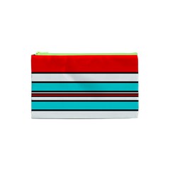 Blue, Red, And White Lines Cosmetic Bag (xs) by Valentinaart