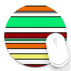 Green, Orange And Yellow Lines Round Mousepads by Valentinaart