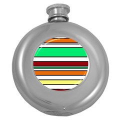 Green, Orange And Yellow Lines Round Hip Flask (5 Oz) by Valentinaart