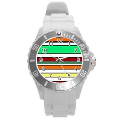 Green, Orange And Yellow Lines Round Plastic Sport Watch (l) by Valentinaart