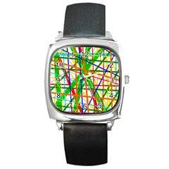 Colorful Lines Square Metal Watch by Valentinaart