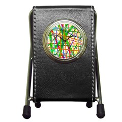 Colorful Lines Pen Holder Desk Clocks by Valentinaart