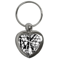 Black And White Abstract Design Key Chains (heart)  by Valentinaart