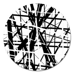 Black And White Abstract Design Magnet 5  (round) by Valentinaart