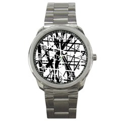 Black And White Abstract Design Sport Metal Watch by Valentinaart