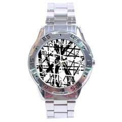 Black And White Abstract Design Stainless Steel Analogue Watch by Valentinaart