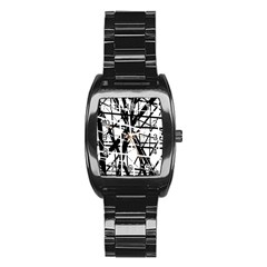 Black And White Abstract Design Stainless Steel Barrel Watch