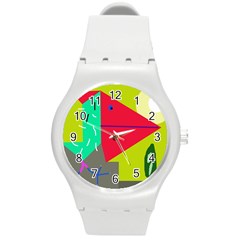 Abstract Bird Round Plastic Sport Watch (m) by Valentinaart