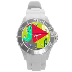 Abstract Bird Round Plastic Sport Watch (l) by Valentinaart