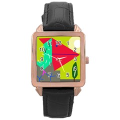 Abstract Bird Rose Gold Leather Watch  by Valentinaart