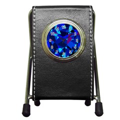 Blue Broken Glass Pen Holder Desk Clocks by Valentinaart