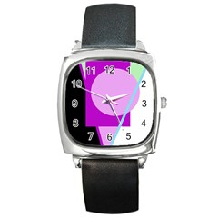 Purple Geometric Design Square Metal Watch by Valentinaart