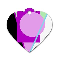 Purple Geometric Design Dog Tag Heart (one Side) by Valentinaart