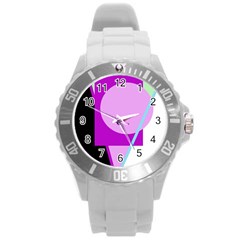 Purple Geometric Design Round Plastic Sport Watch (l) by Valentinaart