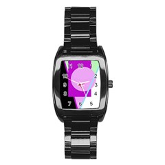 Purple Geometric Design Stainless Steel Barrel Watch