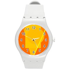 Orange Abstract Design Round Plastic Sport Watch (m) by Valentinaart