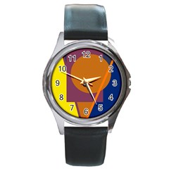 Geometric Abstract Desing Round Metal Watch by Valentinaart