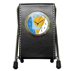 Blue And Yellow Abstract Design Pen Holder Desk Clocks by Valentinaart