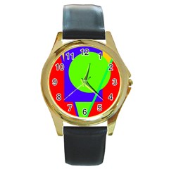 Colorful Geometric Design Round Gold Metal Watch by Valentinaart