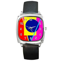 Colorful geometric design Square Metal Watch