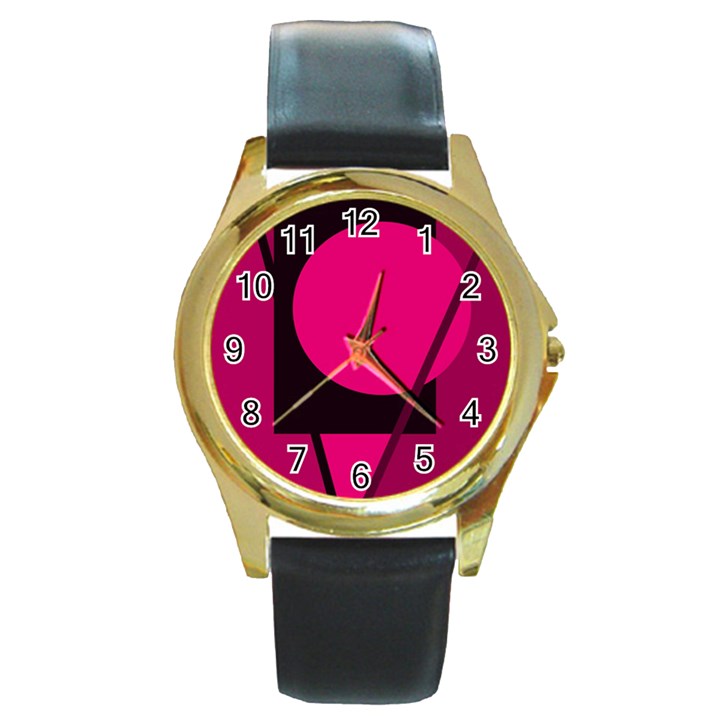 Decorative geometric design Round Gold Metal Watch