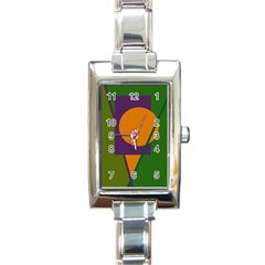 Green And Orange Geometric Design Rectangle Italian Charm Watch by Valentinaart