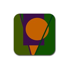 Green And Orange Geometric Design Rubber Coaster (square)  by Valentinaart