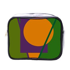 Green And Orange Geometric Design Mini Toiletries Bags by Valentinaart