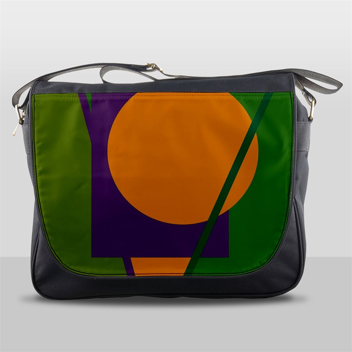 Green and orange geometric design Messenger Bags