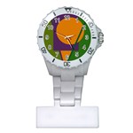 Green and orange geometric design Plastic Nurses Watch Front